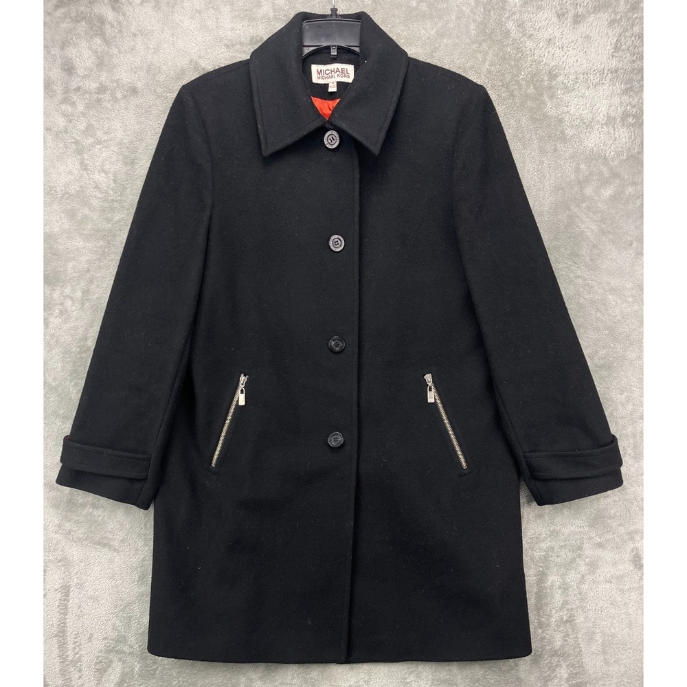 Michael by‎ Michael Kors Women's Trench Coat 14 Black 100% Wool Lined Pockets